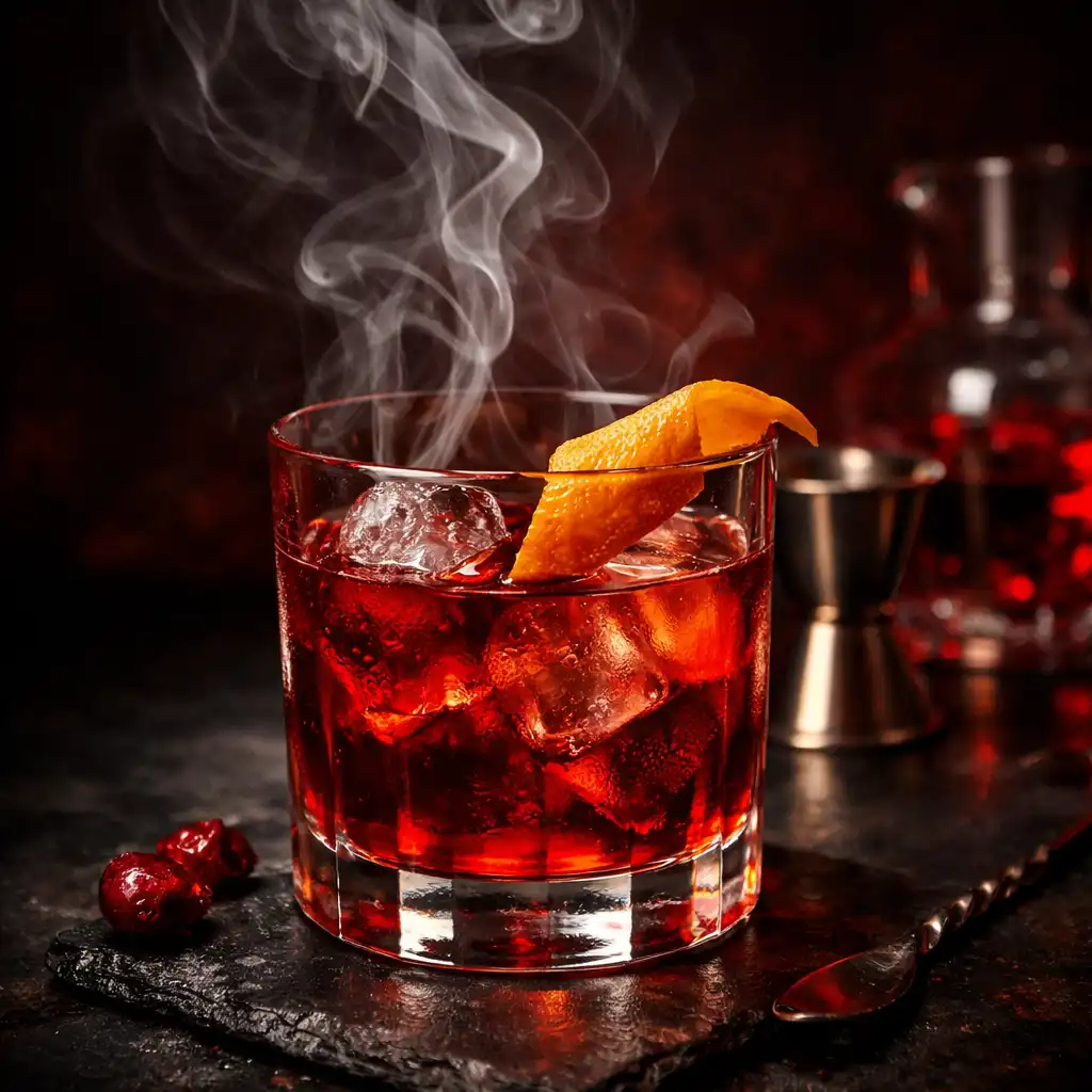 Smoked Negroni with gin, Campari and sweet vermouth